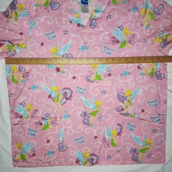 Disney Womens XL Sweet Tink Tinkerbell Scrub Top PInk - Picture 7 of 10